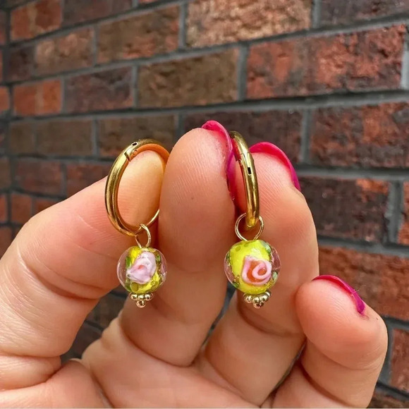 Portofino Rose Glass Gold Hoop Earrings - Picture 4 of 5